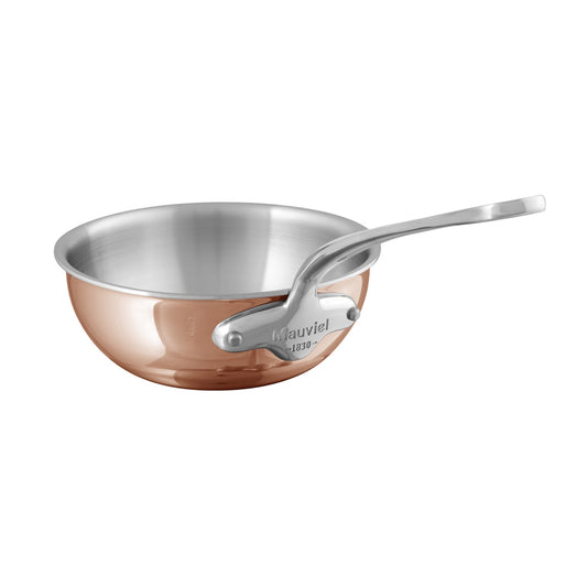High-quality induction copper curved sauté pan for professional cooking.